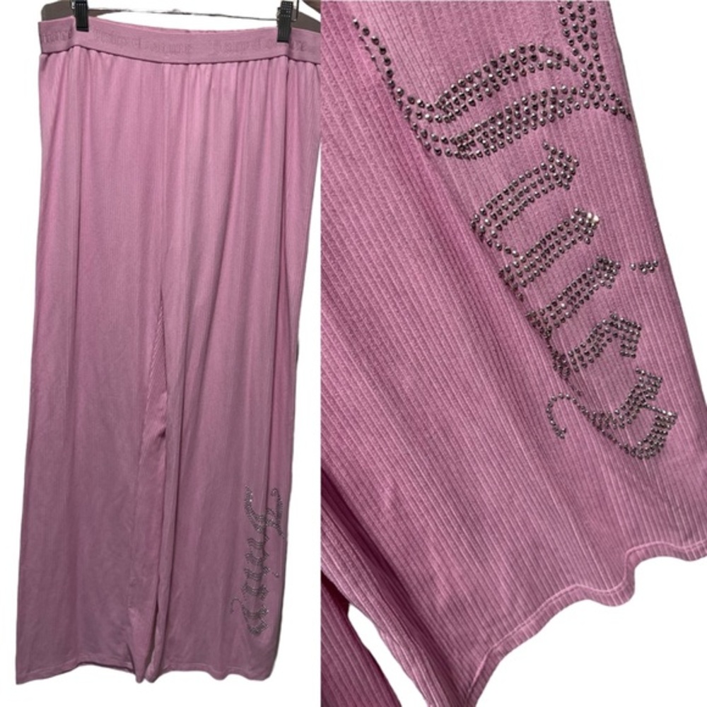 Juicy Couture Pink Rhinestone Wide Leg Pull On Pants Size Large